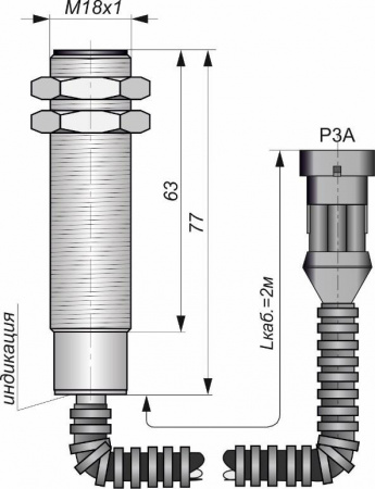 Датчик бесконтактный индуктивный И09-NC-NPN-P3A-HT-Y03(Л63, с гофр. трубкой, Lкаб=2м, инд.конт. NC)